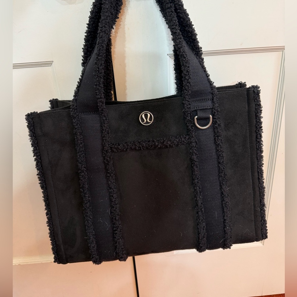lululemon athletica Black Shearling-Trim Tote